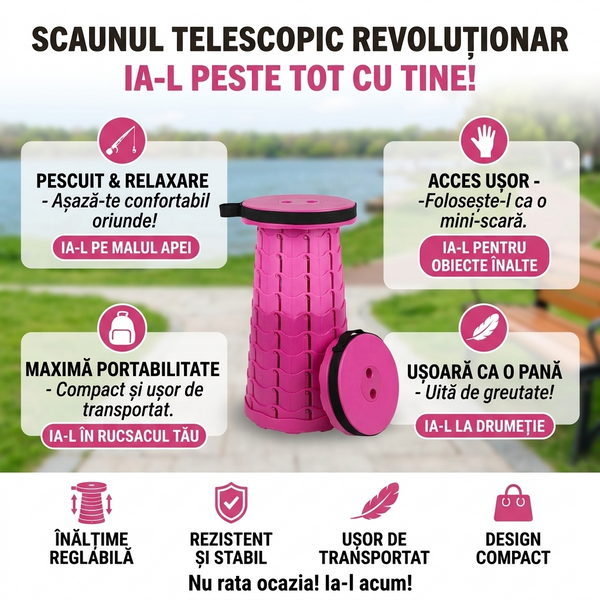 Scaun Telescopic Pliabil Portabil
