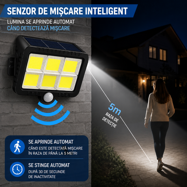 Lampa Solară LED cu Senzor Mișcare